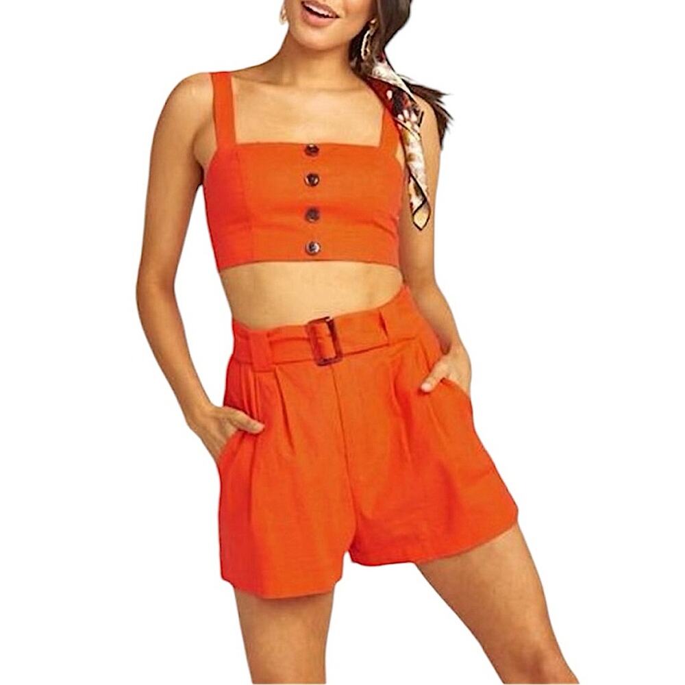 NWT Show Me Your MuMu Adeline Crop Top in Tangerine Linen Size Medium Retail $98 - Picture 2 of 6